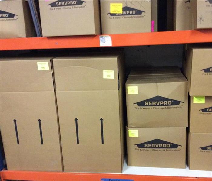 servpro boxes on a shelf