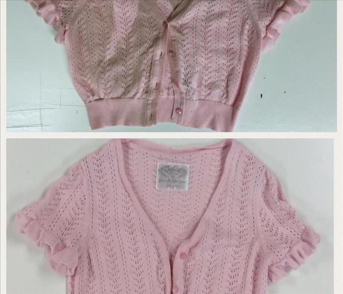 before and after pictures of a pink sweater