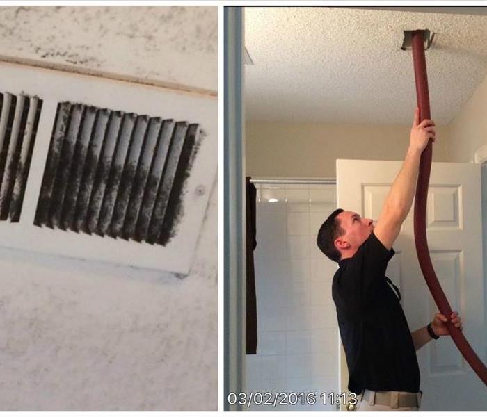 dirty dusty air duct being cleaned