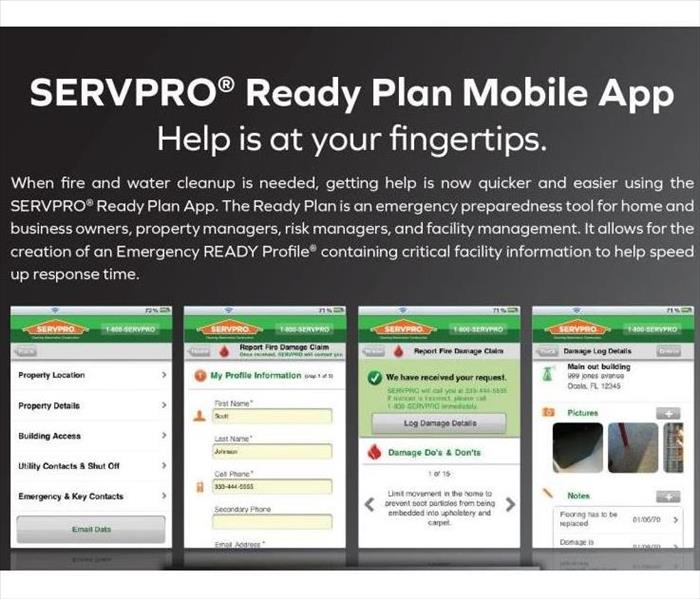 white text explaining Servpro Ready Plan Mobile App against a black background