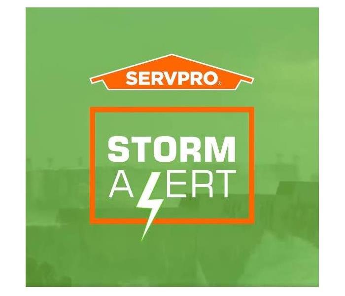 green background with orange SERVPRO house and a caption of storm alert
